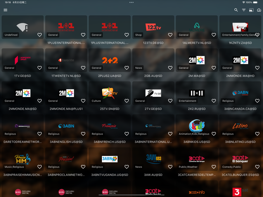 XPlayer on iPad — channel grid